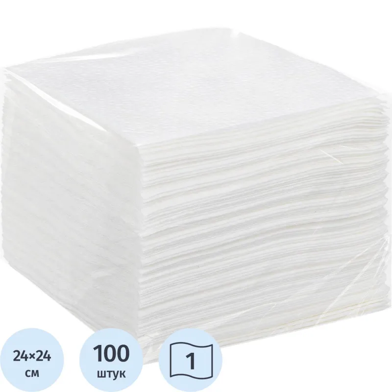 Салфетки бумажные целлюлоза белые 1сл 24х24см 100л/уп