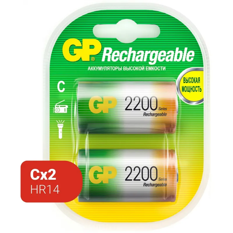 Аккумулятор GP 220CHC типоразмер C емкость 2200 mAh, 220CH-2CR2