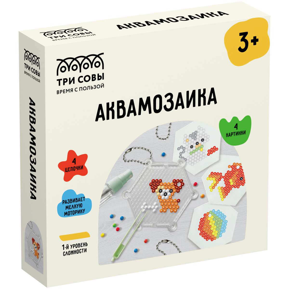 Аквамозаика ТРИ СОВЫ "Домашние питомцы", набор инструментов, трафареты, картонная коробка 12*12см