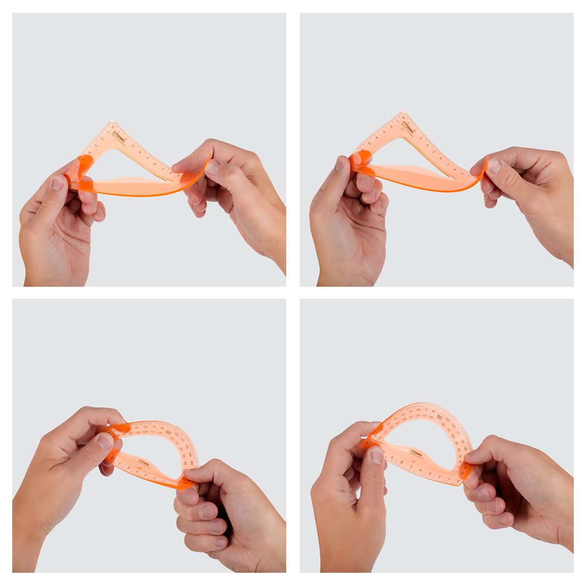 Набор чертежный СТАММ, размер S (линейка 15см, треугольник, транспортир), гибкий, прозрачный, оранже