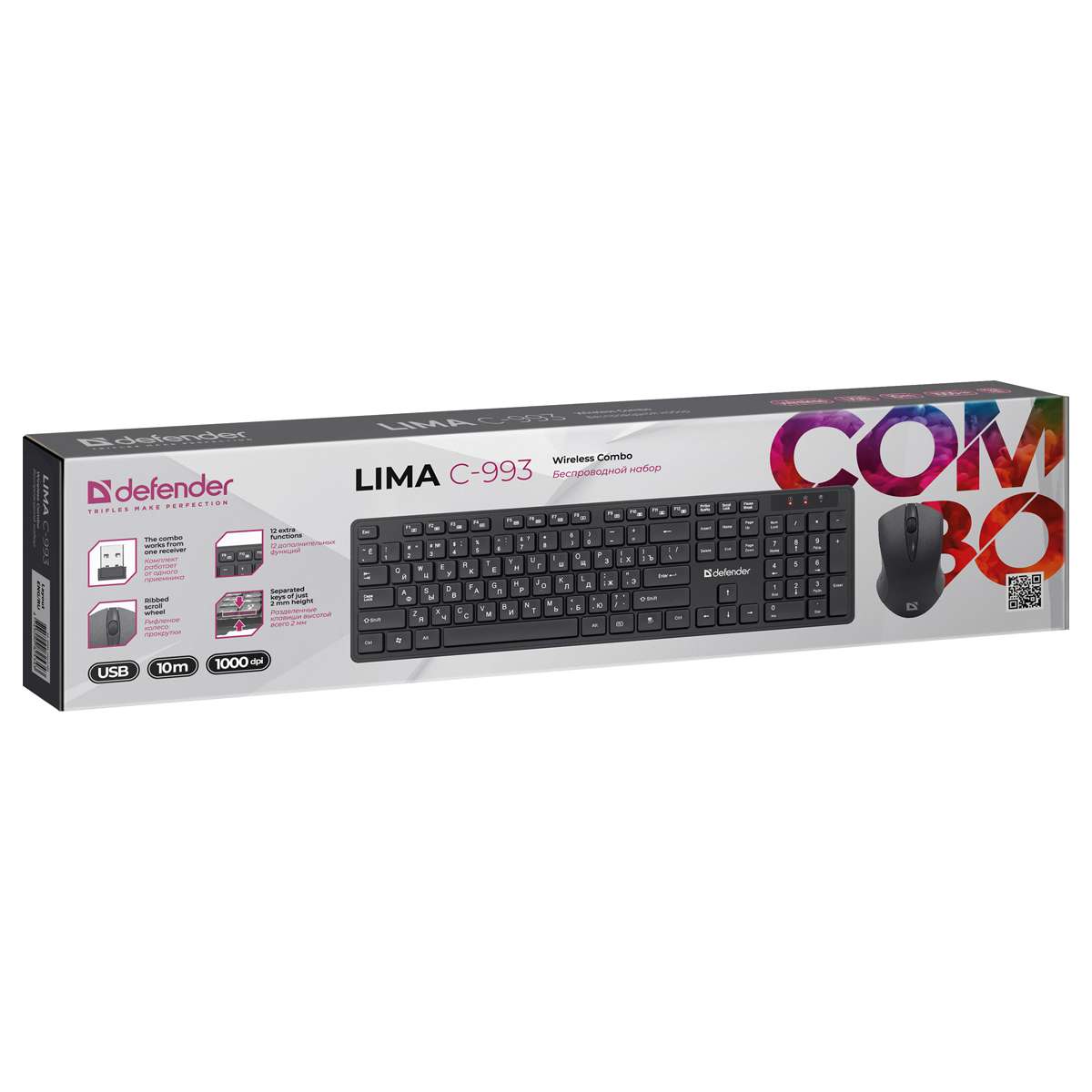 Комплект беспроводной клавиатура + мышь Defender "Lima C-993", черный