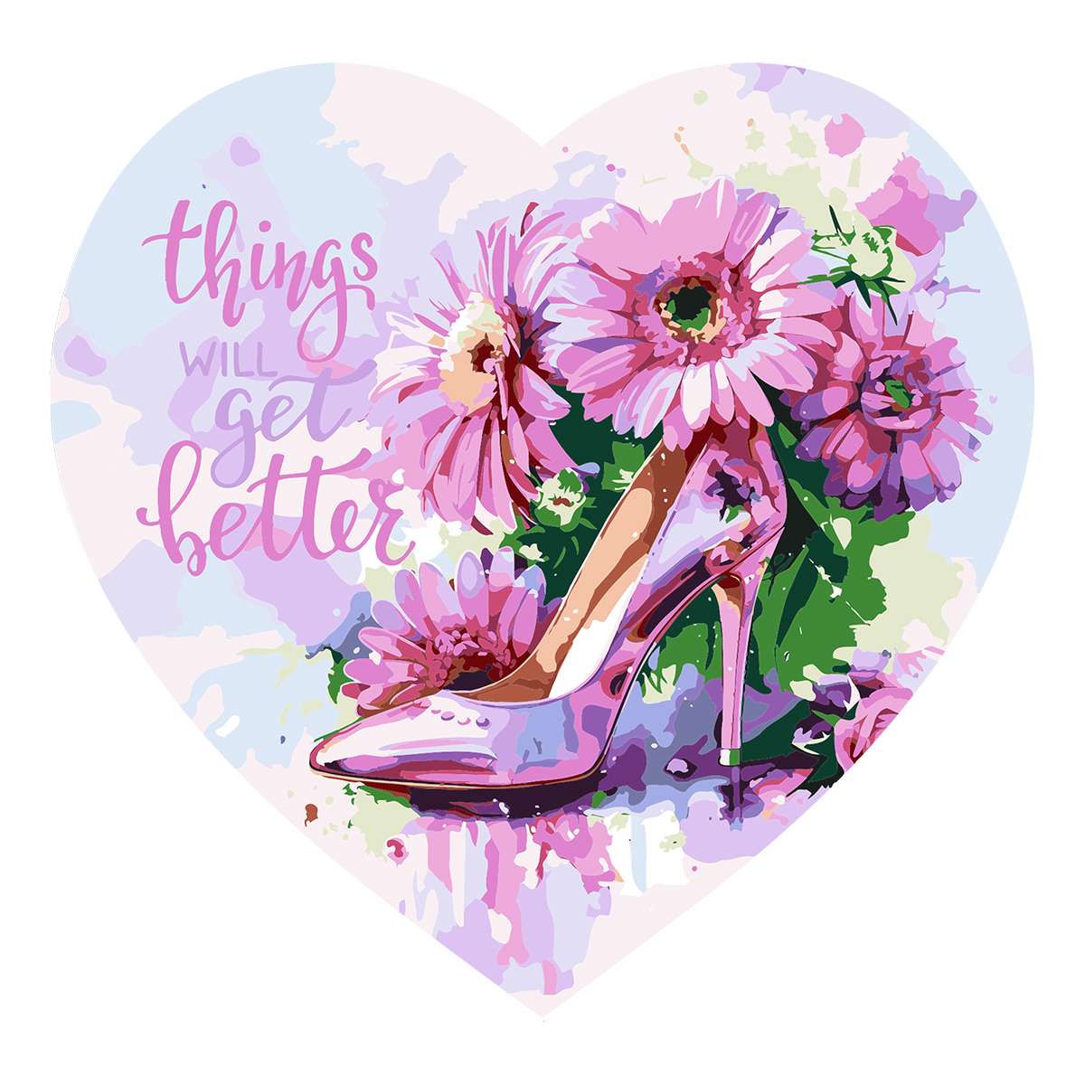 Картина по номерам на фигурном холсте ТРИ СОВЫ "Женские радости", форма сердце, с акриловыми краскам