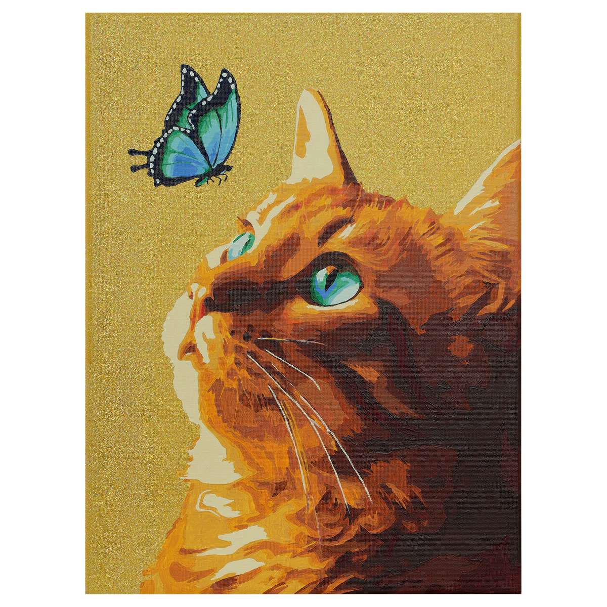 Картина по номерам на холсте с глиттером ТРИ СОВЫ "Кот и бабочка", 30*40, с акриловыми красками и ки