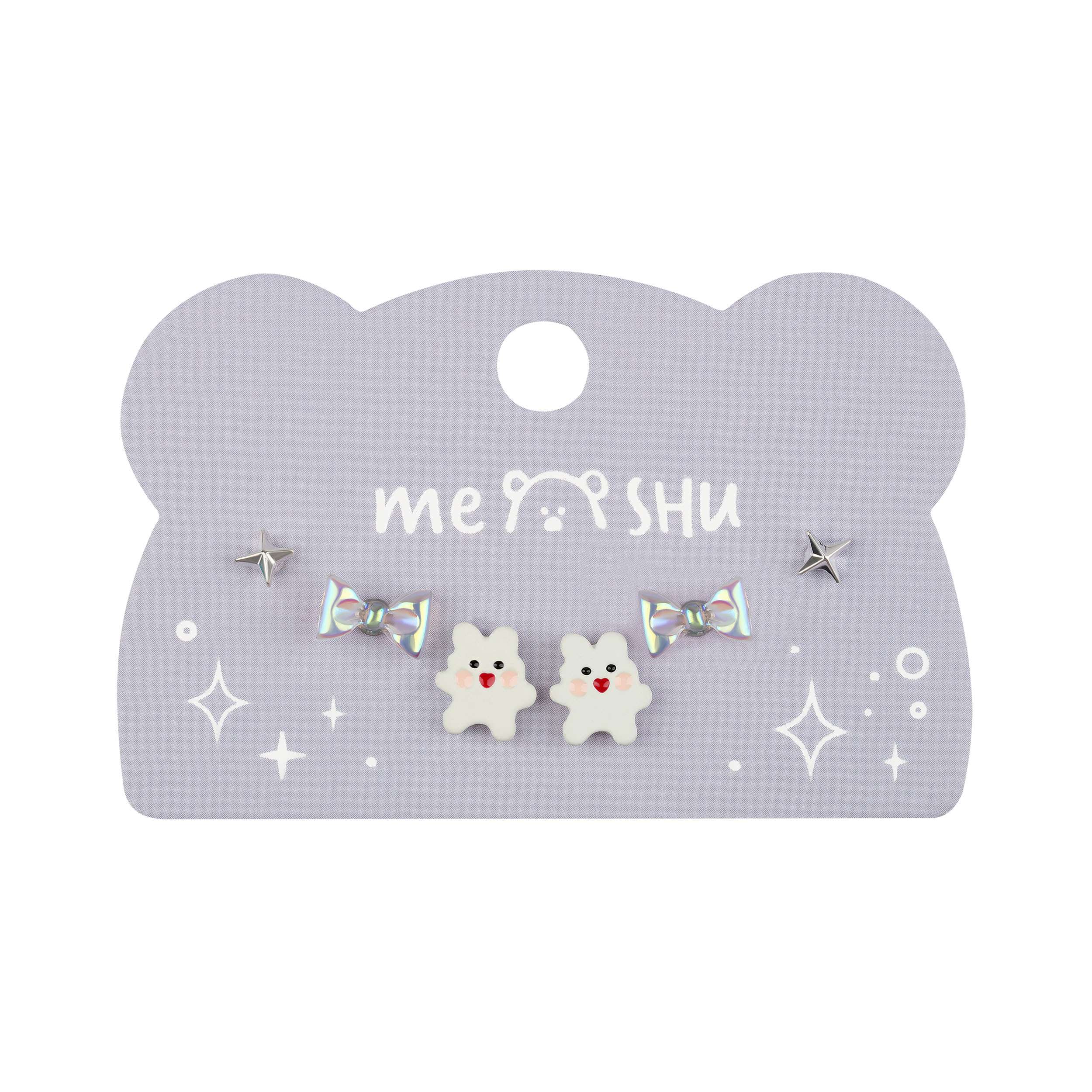 Серьги MESHU, бижутерия, серебристые, 3 пары, европодвес