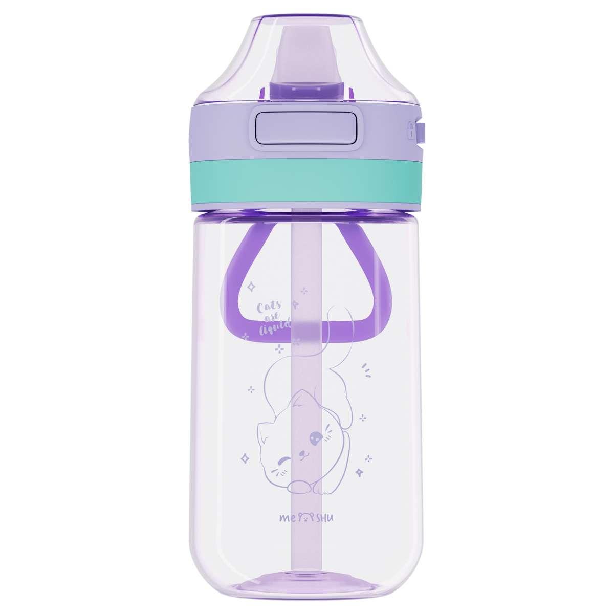Бутылка для воды с трубочкой MESHU "Cat" 480мл, пластик, сиреневая
