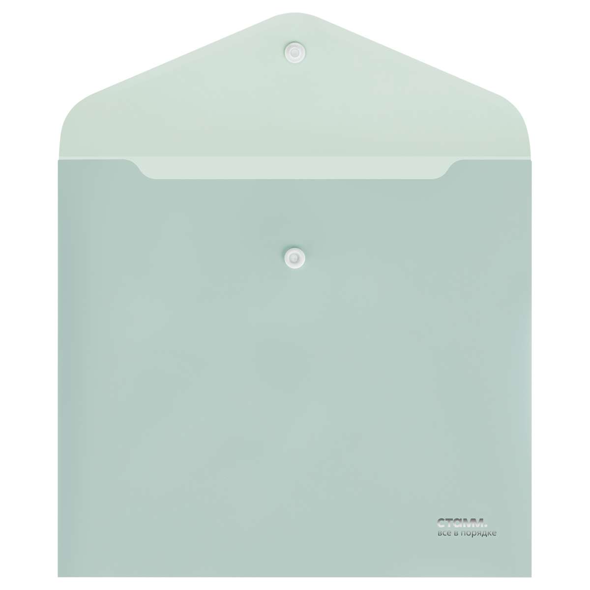 Папка-конверт на кнопке СТАММ "Акцент" А5+, 180мкм, пластик, непрозрачная, эвкалиптовая