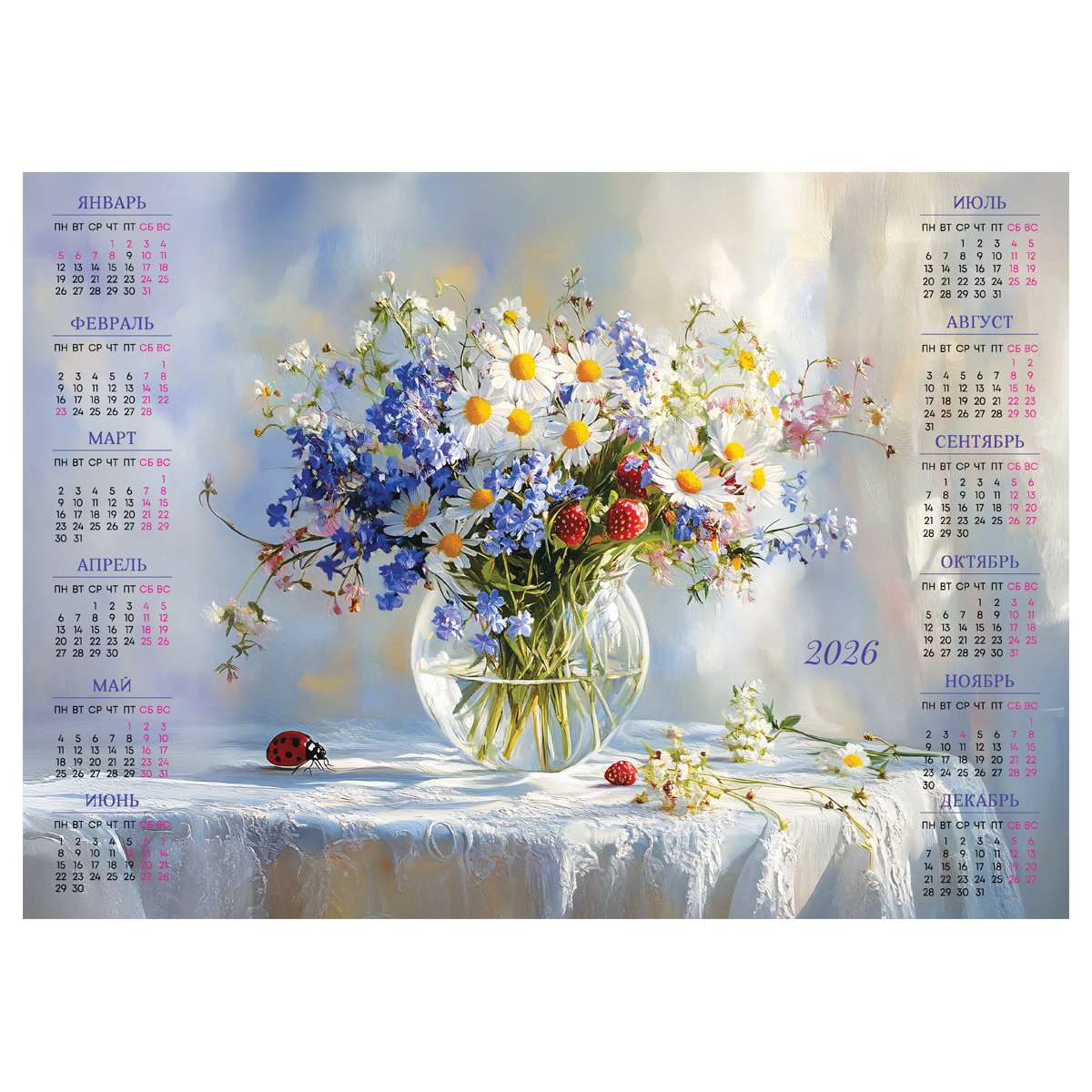 Календарь настенный листовой А3, 300*420 мм BG "Полевые цветы", 2026г