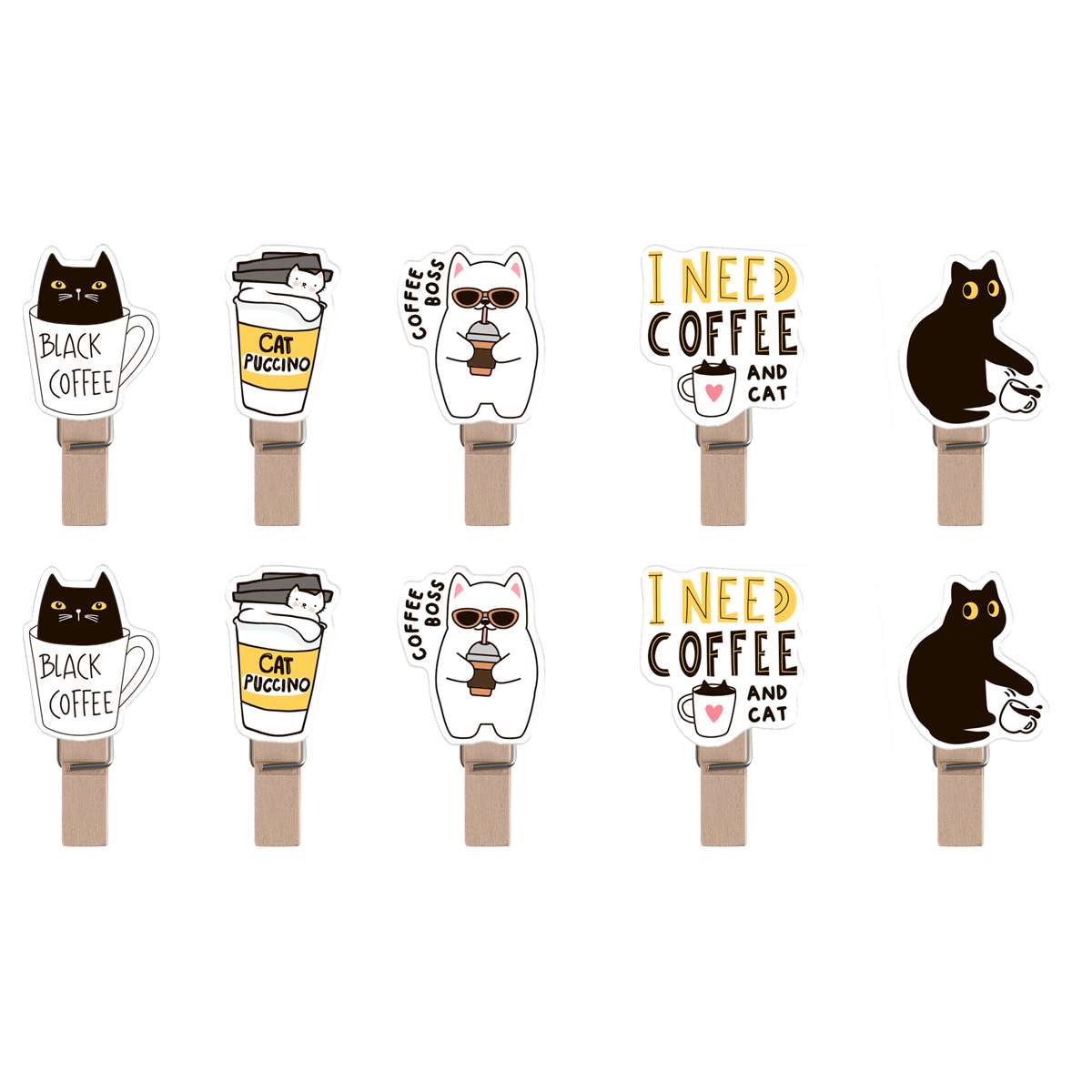 Зажимы для бумаг 7мм, MESHU "Right Cat", 10шт., деревянные, ассорти, опп пакет с европодвесом, верев