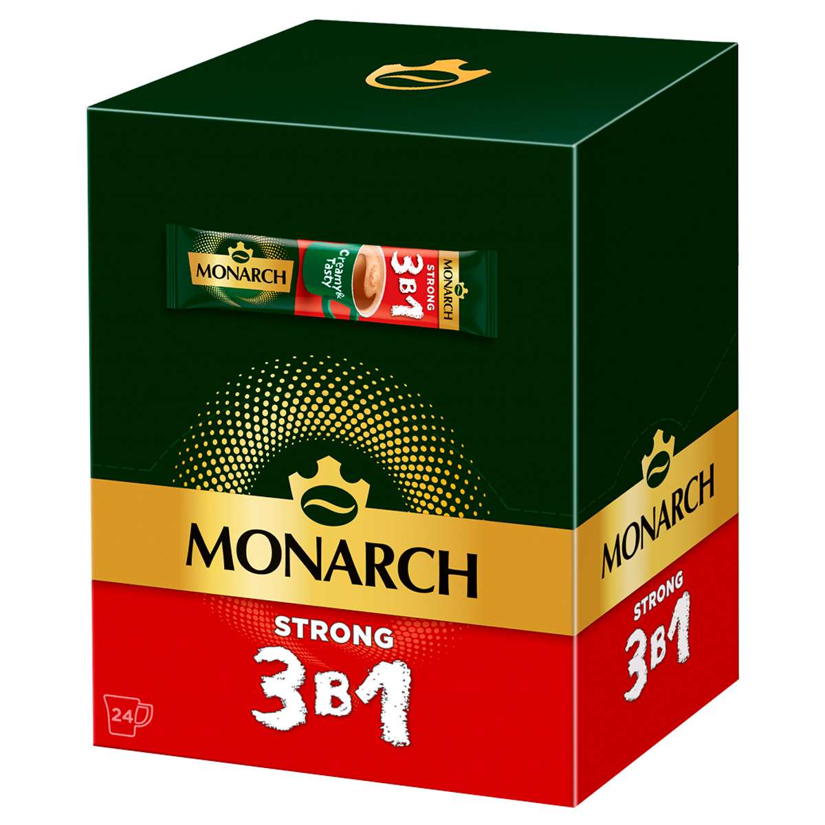 Кофе растворимый Monarch "Strong", 3в1, порошкообразный, порционный, 24 пакетиков*13г, мягкая упаков