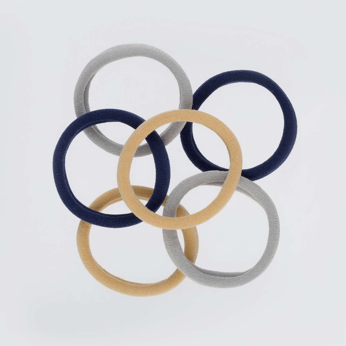 Резинки для волос MESHU "Essence", бежевые, серые, темно-синие, 6шт., европодвес