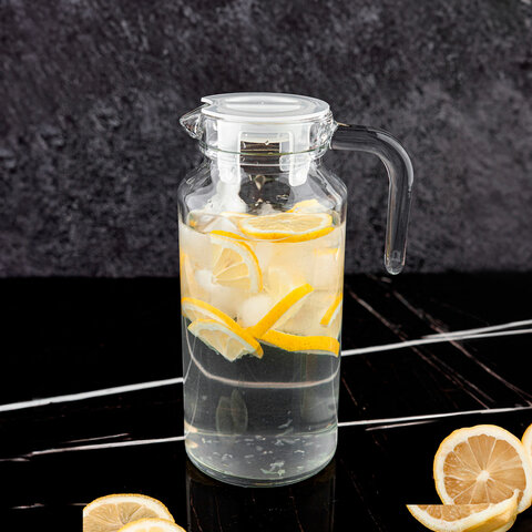 Кувшин прозрачный с крышкой, объем 1300 мл, стекло, PASABAHCE "БЕЙЗИК", фирменная подарочная упаковк