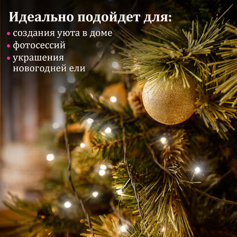 Электрогирлянда-нить комнатная "Стандарт" 5 м, 50 LED, холодный белый свет, 220 V, контроллер, ЗОЛОТ