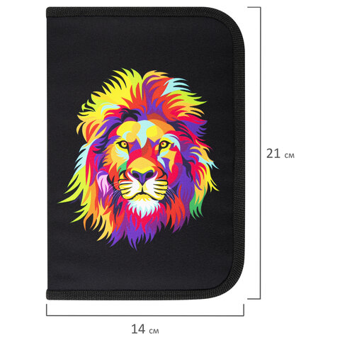 Пенал BRAUBERG с наполнением, 1 отделение, 1 откидная планка, 24 предмета, 21х14 см, "Colorful lion"