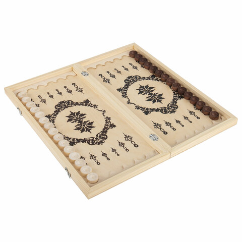 Шахматы, шашки, нарды 3 в 1 деревянные, лакированные, глянцевые, доска 40х40 см, ЗОЛОТАЯ СКАЗКА, 665