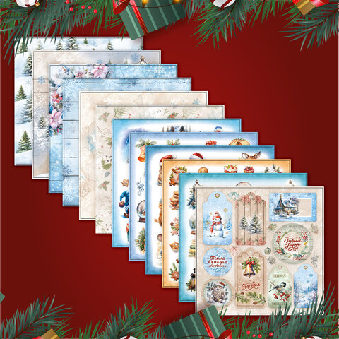 Бумага для скрапбукинга 30х30 см "Новогодний дизайн", двусторонняя, 12 листов, 180 г/м2, ОСТРОВ СОКР