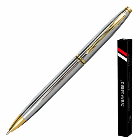 Ручка подарочная шариковая BRAUBERG "De Luxe Silver", корпус серебристый, узел 1мм, линия письма 0,7