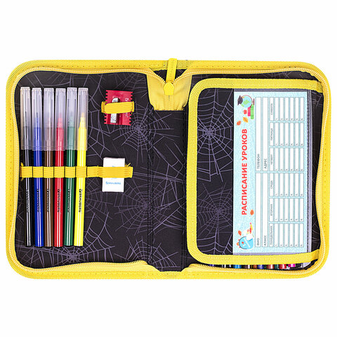 Пенал BRAUBERG с наполнением, 1 отделение, 1 откидная планка, 24 предмета, 21х14 см, "Venomous spide