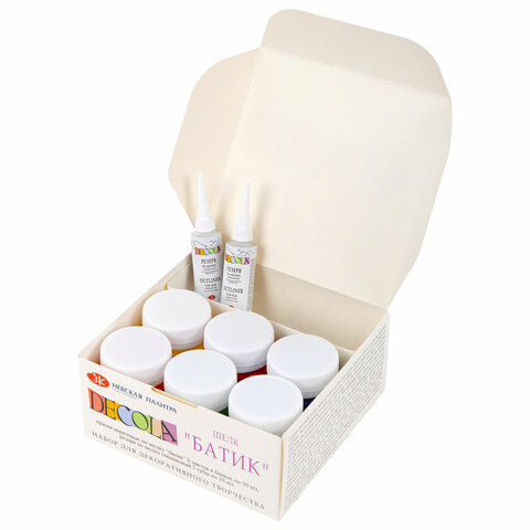 Краски по ткани акриловые "Декола" "Батик по шелку", НАБОР 6 цветов по 50 мл + резерв 2 тубы по 18 м