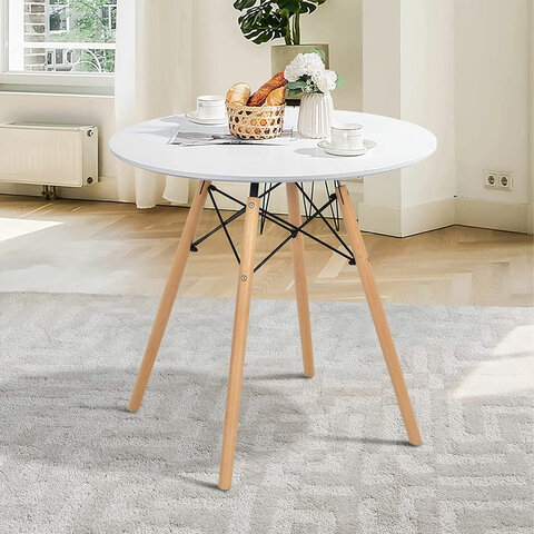 Стол обеденный BRABIX "Eames T-01", круглый, диаметр 80 см, опоры дерево, белый, 532633