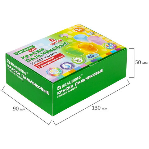 Краски пальчиковые для малышей от 1 года, 6 цветов (3 пастельных + 3 флуоресцентных) по 40 мл, BRAUB