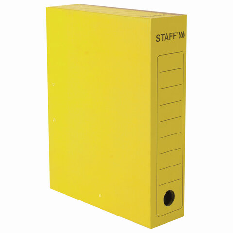 Папка архивная с завязками А4 (325х250мм), 75мм, до 700л, микрогофрокартон, ЖЕЛТАЯ, STAFF, 128873