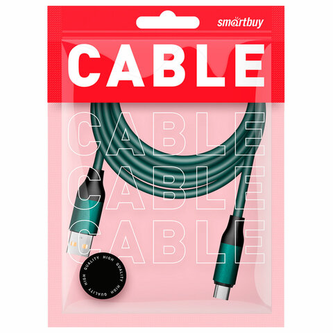 Кабель Smartbuy Bold, USB - Type-C, экстрапрочный, 3A output, оплетка TPE, 1м, мятный