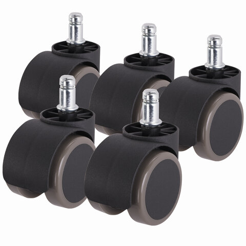 Колеса (ролики) для кресла, КОМПЛЕКТ 5шт., прорезиненные, шток d11мм, цв.черный, RSA705/PU, 531473