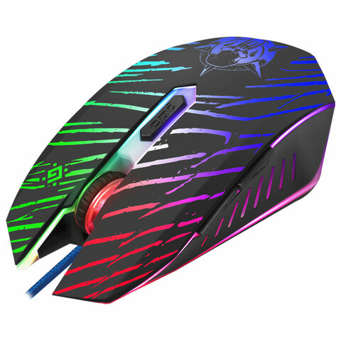 Мышь проводная игровая DEFENDER Dark Agent GM-590L, 12800 DPI, USB, 6 кнопок, оптическая, + коврик, 