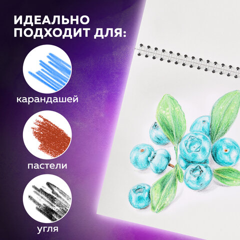 Скетчбук, белая бумага 100 г/м2, 190х190 мм, 60 л., гребень, жёсткая подложка, BRAUBERG ART DEBUT, 1