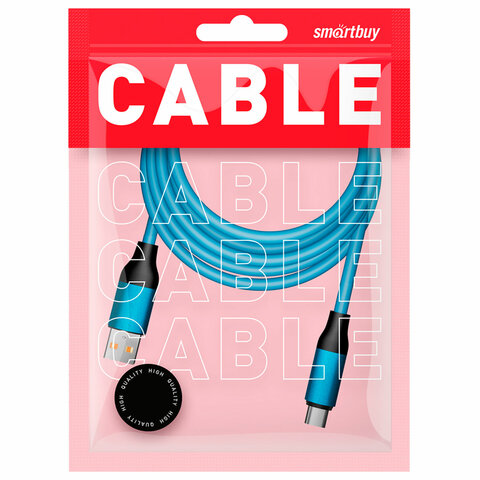 Кабель Smartbuy Bold, USB - Type-C, экстрапрочный, 3A output, оплетка TPE, 1м, синий