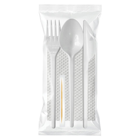 Набор одноразовых приборов № 5 на 1 персону, 5 предметов (вилка, ложка, нож, салфетка зубочистка)