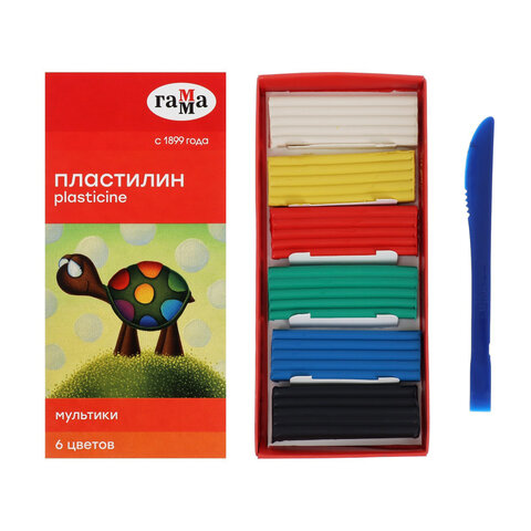 Пластилин классический ГАММА "Мультики", 6 цветов, 120 г, со стеком, картонная упаковка, 280015/2810