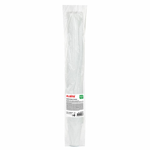 Стакан одноразовый, пластиковый 200 мл, КОМПЛЕКТ 100 шт., БЮДЖЕТ, белые, ПП, холодное/горячее, LAIMA