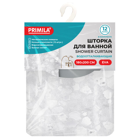 Шторка для ванной EVA, 180х200см, кольца в комплекте, БЕЛАЯ ЛЕДЯНАЯ СВЕЖЕСТЬ, PRIMILA, 700099