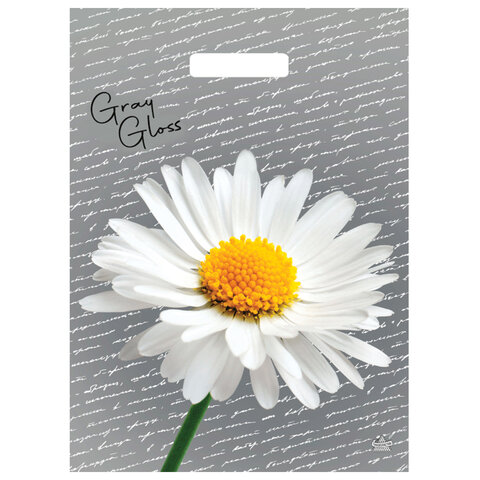 Пакет с вырубной ручкой ПВД, 43х31,5 см, "Грэй Глосс Ромашка", 50 мкм, н00269304