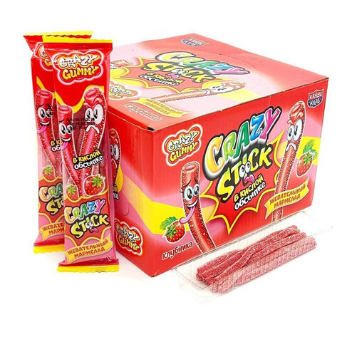 Мармелад в кислой обсыпке "CRAZY GUMMY. CRAZY STICK", клубника, 20 г, КАНДИ КЛАБ, MAR135