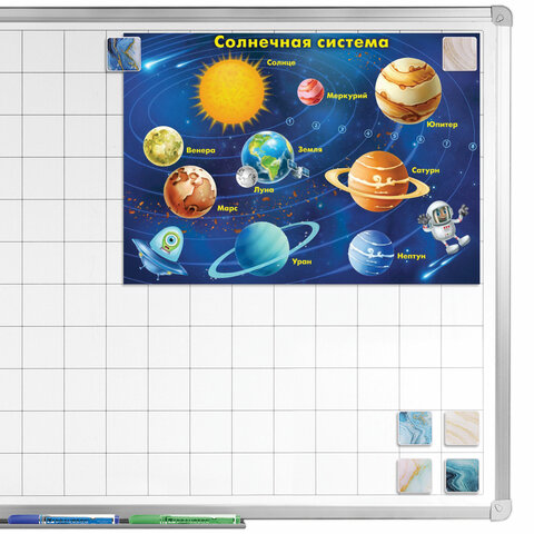Магниты квадратные стеклянные 35 мм для досок магнитно-маркерных, НАБОР 6 шт., "Мрамор", BRAUBERG Gl