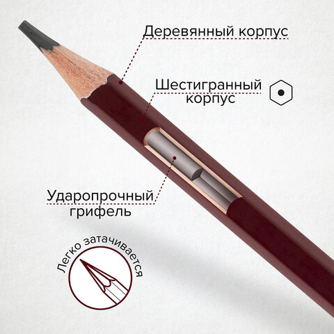Карандаши чернографитные художественные 4H-8B, НАБОР 12 шт., В ПЕНАЛЕ, BRAUBERG ART "PREMIERE", 1818