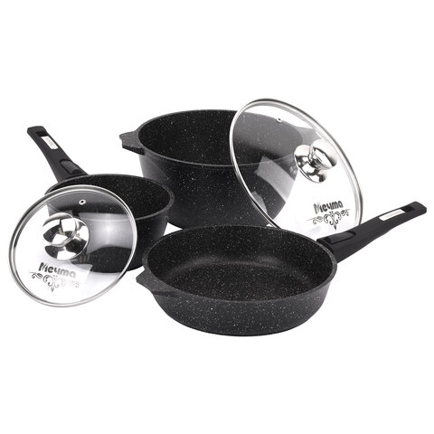 Набор посуды (сковорода 26 см, кастрюля 5 л, ковш 1,7 л, 2 съемных ручки, 2 крышки), МЕЧТА "Гранит B
