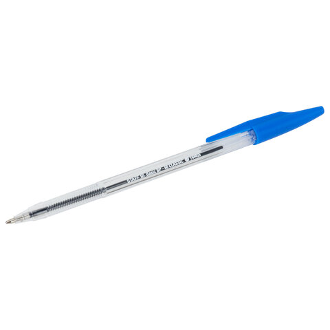 Ручка шариковая STAFF "Basic BP-66 CLASSIC", СИНЯЯ, корпус прозрачный, узел 1 мм, линия письма 0,5 м