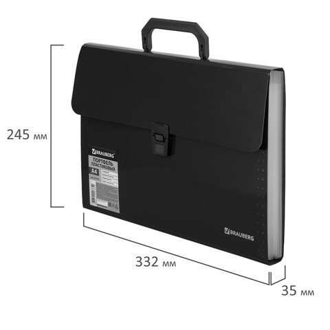 Папка-портфель пластиковая BRAUBERG А4 (332х245х35 мм), 13 отделений, фактура диагональ, черная, 221