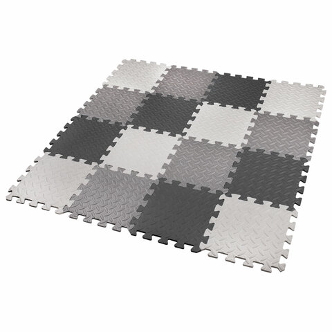 Коврик-пазл напольный 1,2х1,2 м, 16 шт., 30х30 см, толщина 1 см, серый, черный, светло-серый, ЮНЛАНД