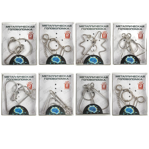 Головоломка металлическая большая ЗОЛОТАЯ СКАЗКА, 24 вида, в дисплее, разные уровни сложности, 66492