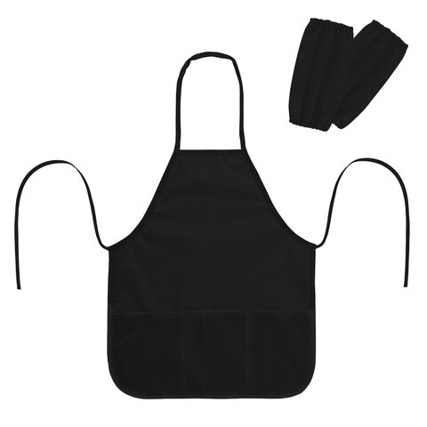 Фартук с нарукавниками для уроков труда ПИФАГОР, 3 кармана, стандартный размер, 44x55 см, черный, 27