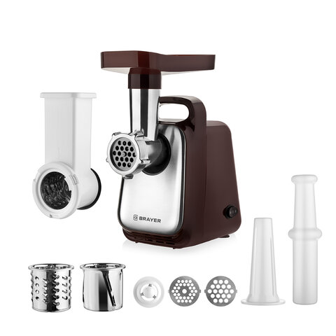 Мясорубка BRAYER BR1601, 1300 Вт, производительность 1,5 кг/мин, металлический шнек, реверс, пластик
