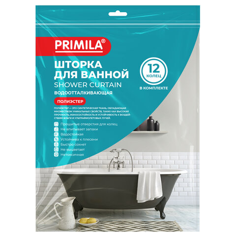 Шторка для ванной ПОЛИЭСТЕР, 180х180см, кольца в комплекте, КОРИЧНЕВЫЙ БРИЛЛИАНТ, PRIMILA, 700091