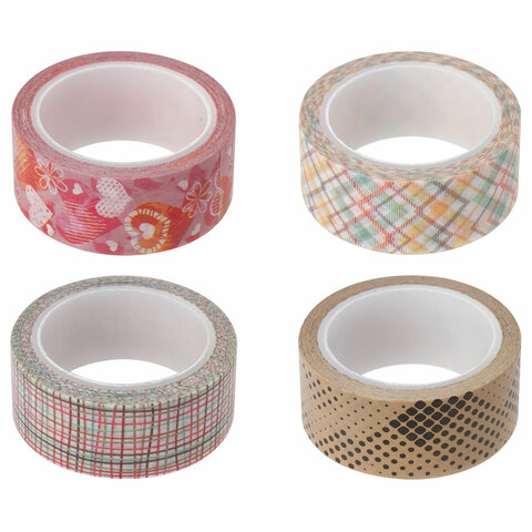 Клейкая WASHI-лента для декора, 15 мм х 5 м, ассорти, в дисплее, рисовая бумага, ОСТРОВ СОКРОВИЩ, 66