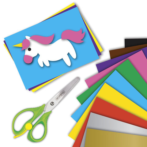 Цветная бумага А4 2-сторонняя офсетная ВОЛШЕБНАЯ, 16 листов 10 цветов, на скобе, BRAUBERG, 200х275 м