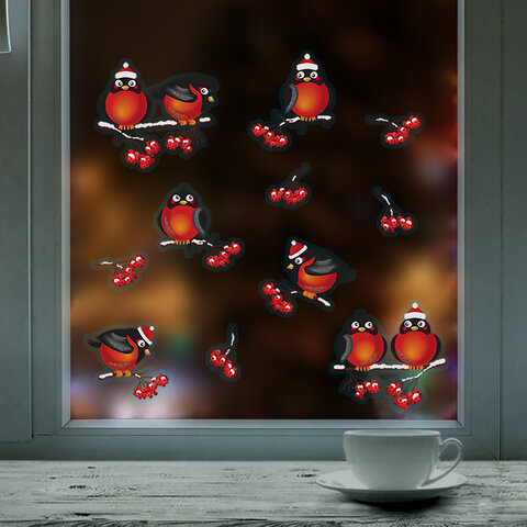 Наклейка для окон (1 штука) двусторонняя МНОГОРАЗОВАЯ 30х38 см, "Ассорти № 1", ЗОЛОТАЯ СКАЗКА, 59192