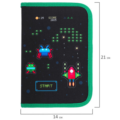 Пенал BRAUBERG с наполнением, 1 отделение, 1 откидная планка, 24 предмета, 21х14 см, "Space strike",